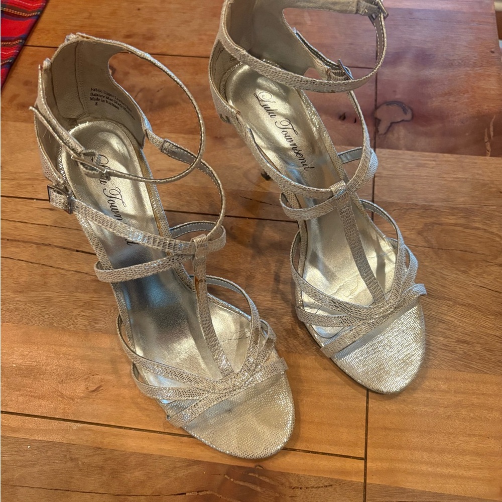 Lulu Townsend Shimmering Silver Strappy Heels